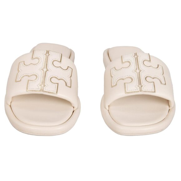 Tory Burch Women's Double T Leather Sport Slide Light Cream Gold Box Dust bag - Picture 5 of 11